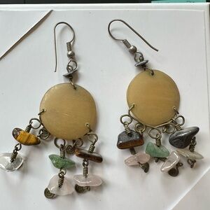 Dangle Earrings with Multicolor Gemstone Chips in Cream
